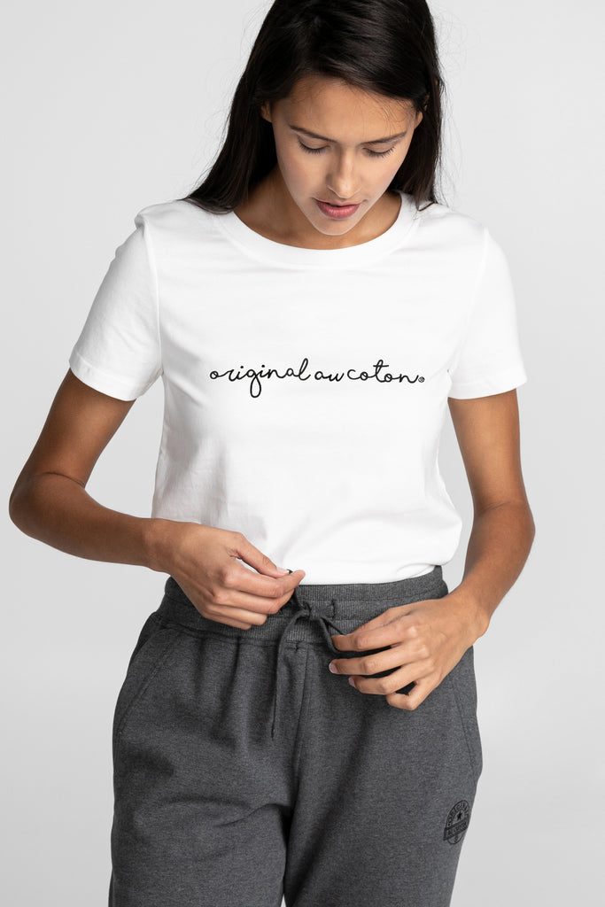Calligraphy embroidery jersey T-shirt - Original Au Coton